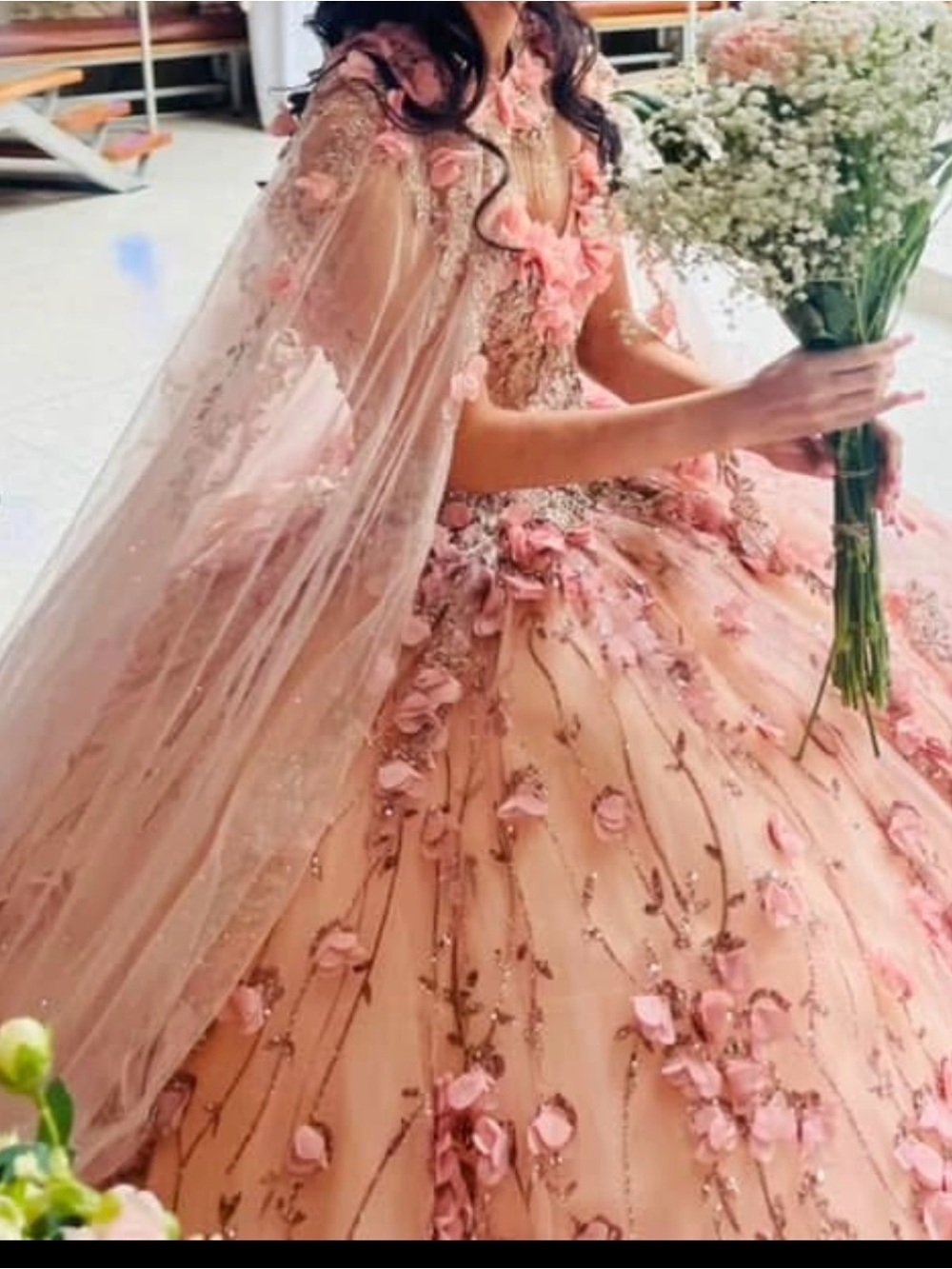 Blush Pink Floral Appliqué Ball Gown